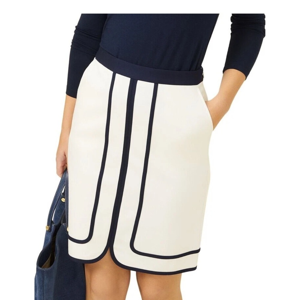 JMclaughlin | Cream White Navy Blue Trim | A Line Pencil Skirt‎ | Womens Size 2